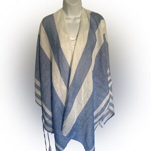 Tommy Bahama Cream Linen Blend Wrap - OSFM white blue.  Striped , linen cotton